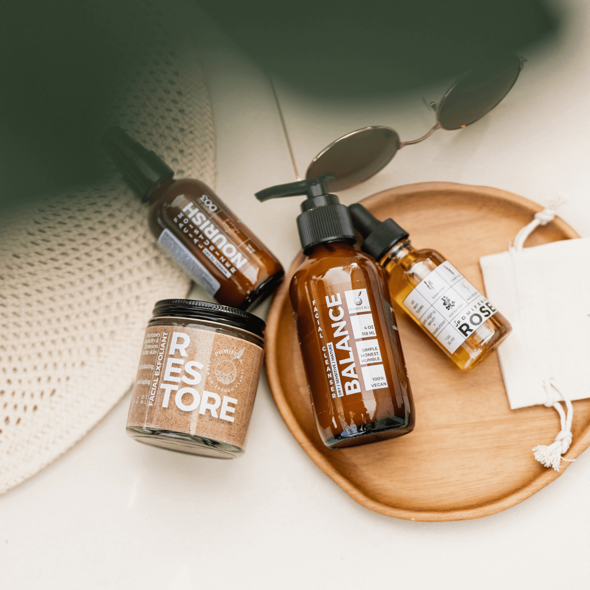 Pomifera Glow Up Bundle products on a tray